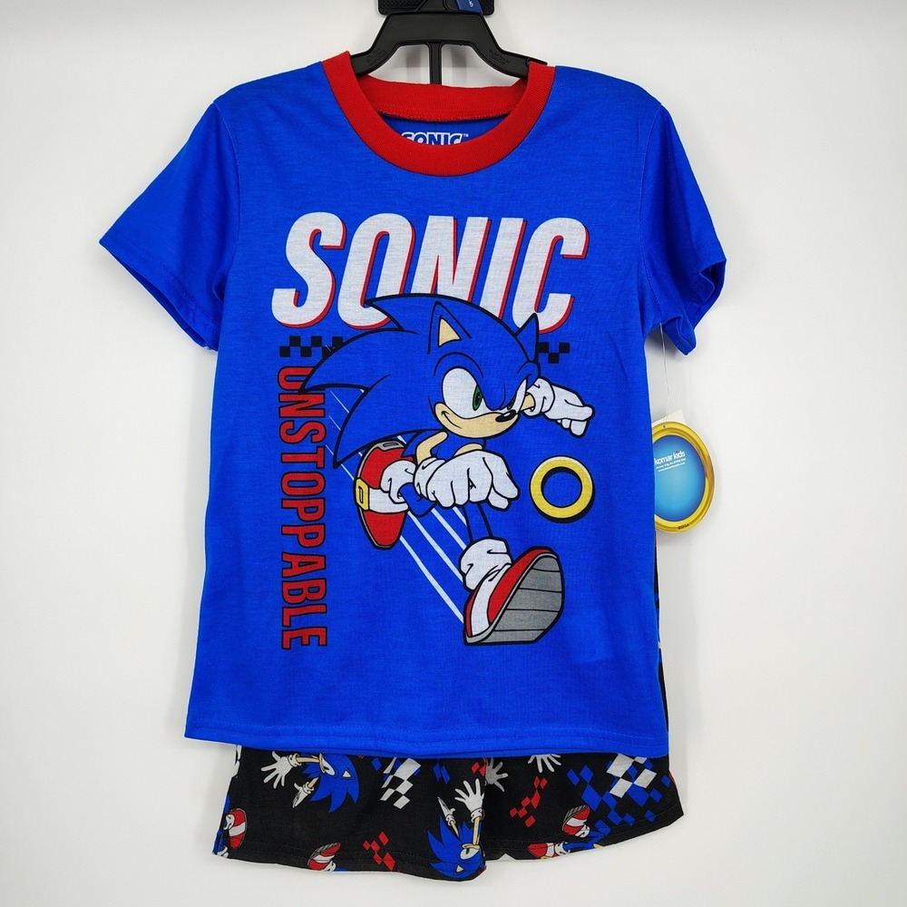 Sonic‎ The Hedgehog Boys Pajama Shorts Set Size XS 4/5 Blue Red Video Game NEW